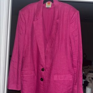 Farm Rio Peony Pink Linen Blazer Women’s oversized